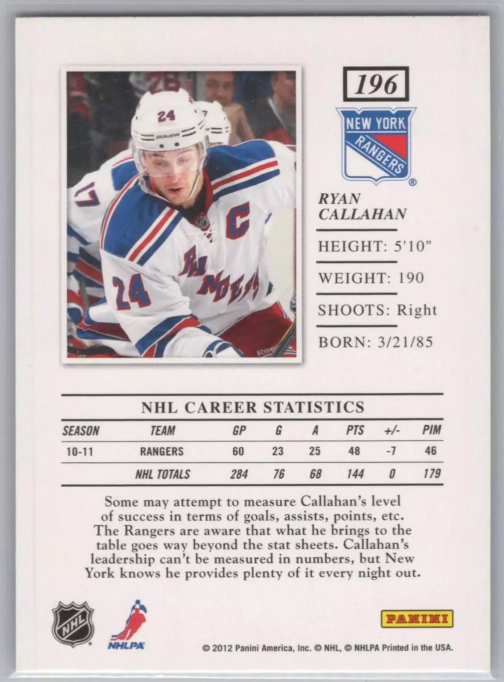2011-12 Elite #196 Ryan Callahan 1