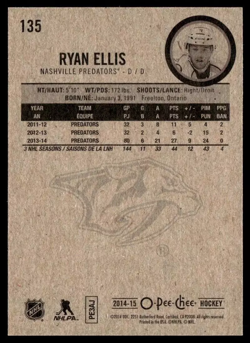 2014-15 O-Pee-Chee #135 Ryan Ellis 1