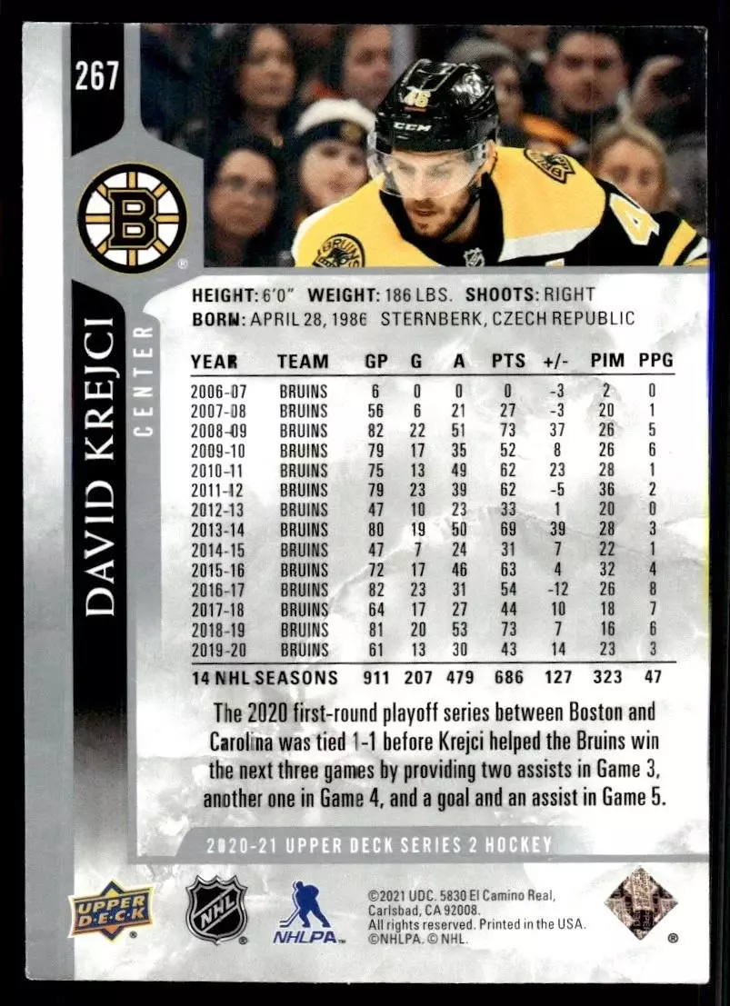 2020-21 Upper Deck #267 David Krejci 1