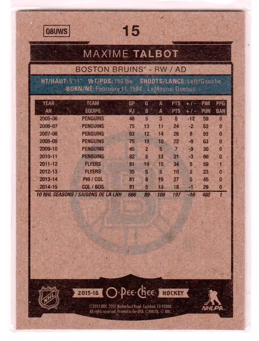 2015-16 O-Pee-Chee #15 Maxime Talbot 1