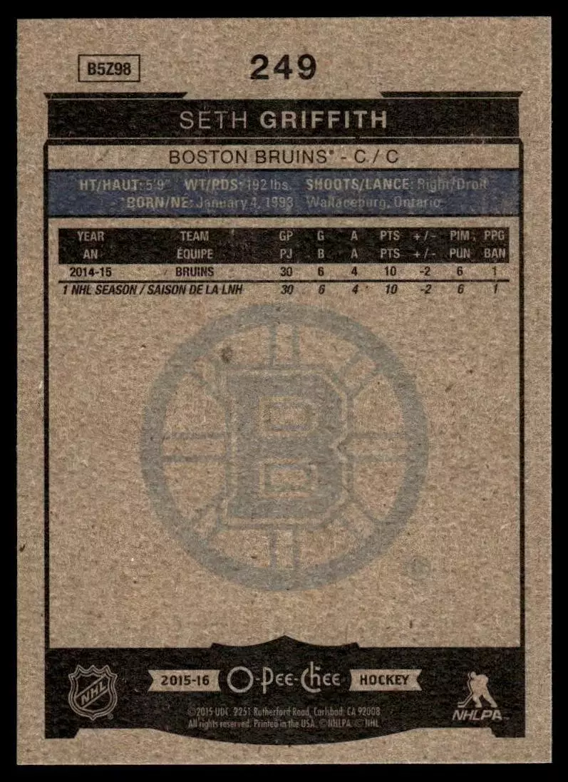 2015-16 O-Pee-Chee #249 Seth Griffith 1