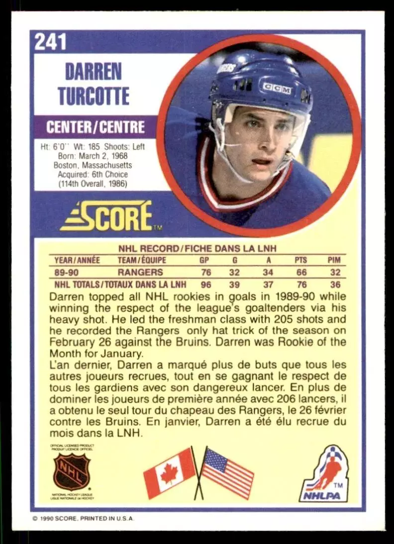 1990-91 Score #241 Darren Turcotte RC 1