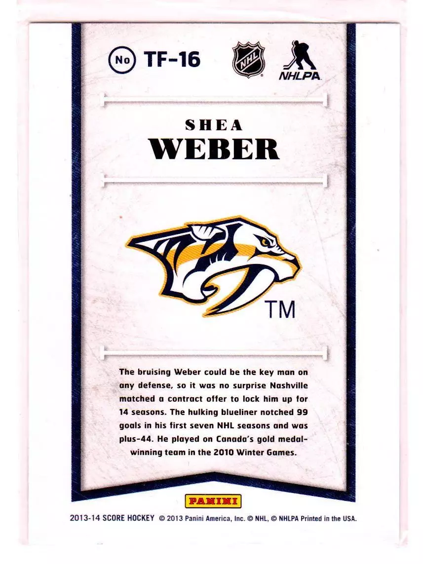 2013-14 Score Franchise #16 Shea Weber 1