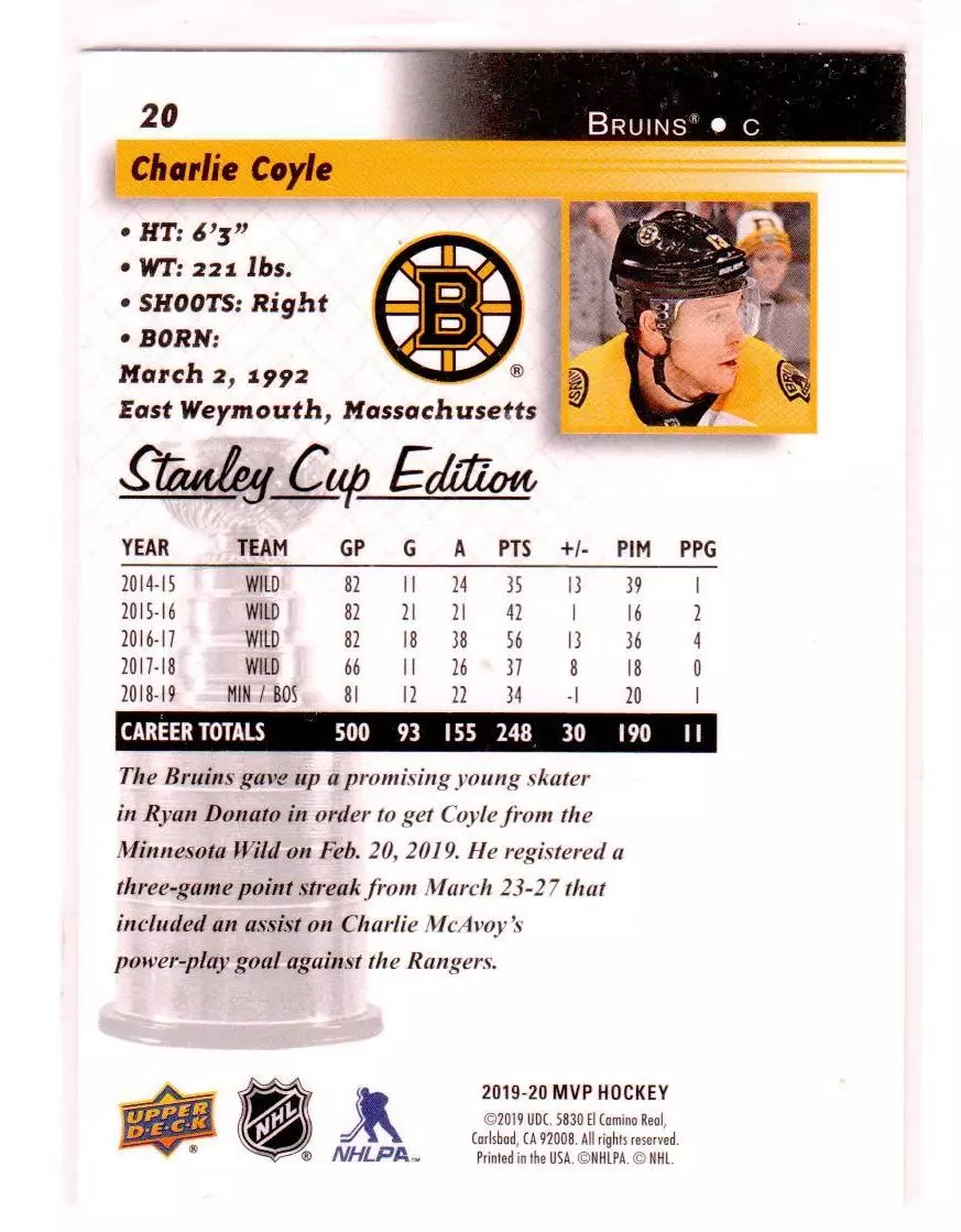2019-20 Upper Deck MVP Stanley Cup Edition 20th Anniversary Silver Script #20 C 1