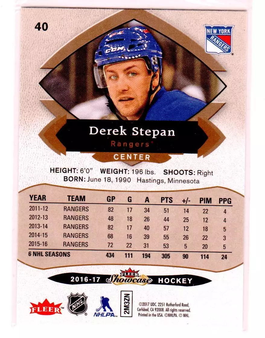 2016-17 Fleer Showcase #40 Derek Stepan 1