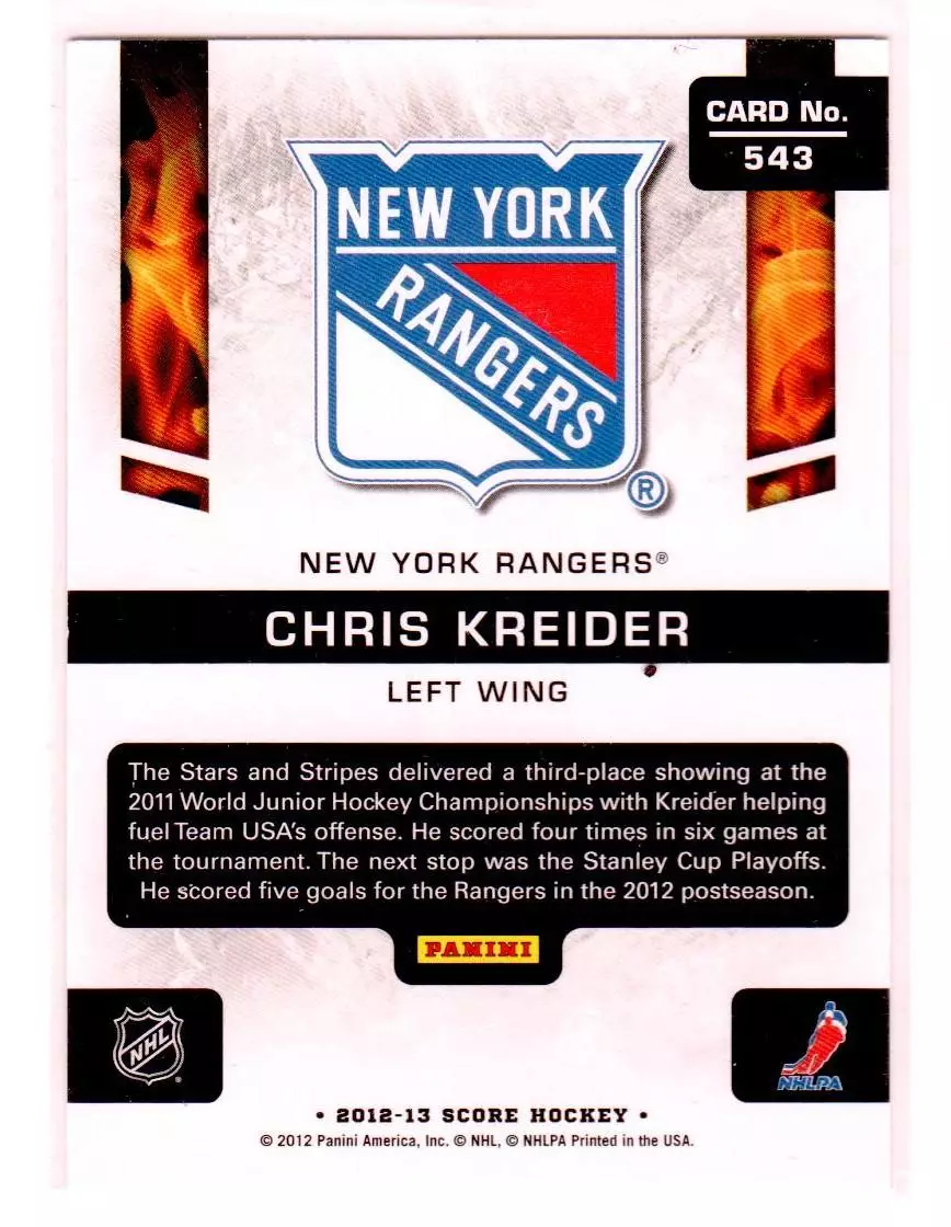 2012-13 Score Gold Rush #543 Chris Kreider HR 1