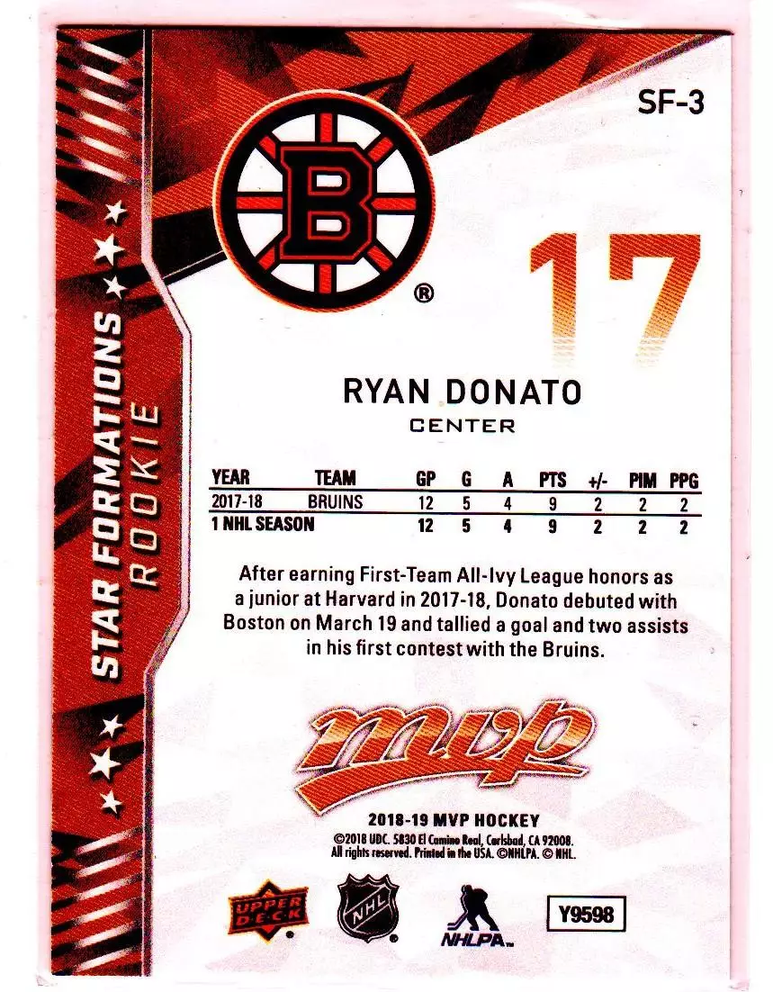 2018-19 Upper Deck MVP Factory Set Star Formations #SF3 Ryan Donato 1