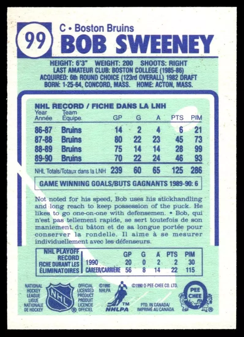 1990-91 O-Pee-Chee #99 Bob Sweeney 1