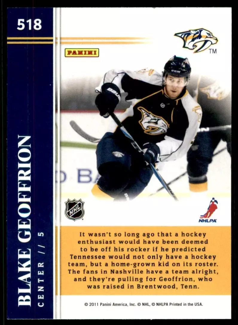 2011-12 Score #518 Blake Geoffrion HR RC 1