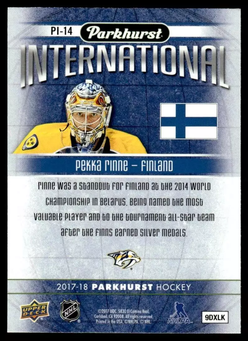 2017-18 Parkhurst Parkhurst International #PI14 Pekka Rinne 1