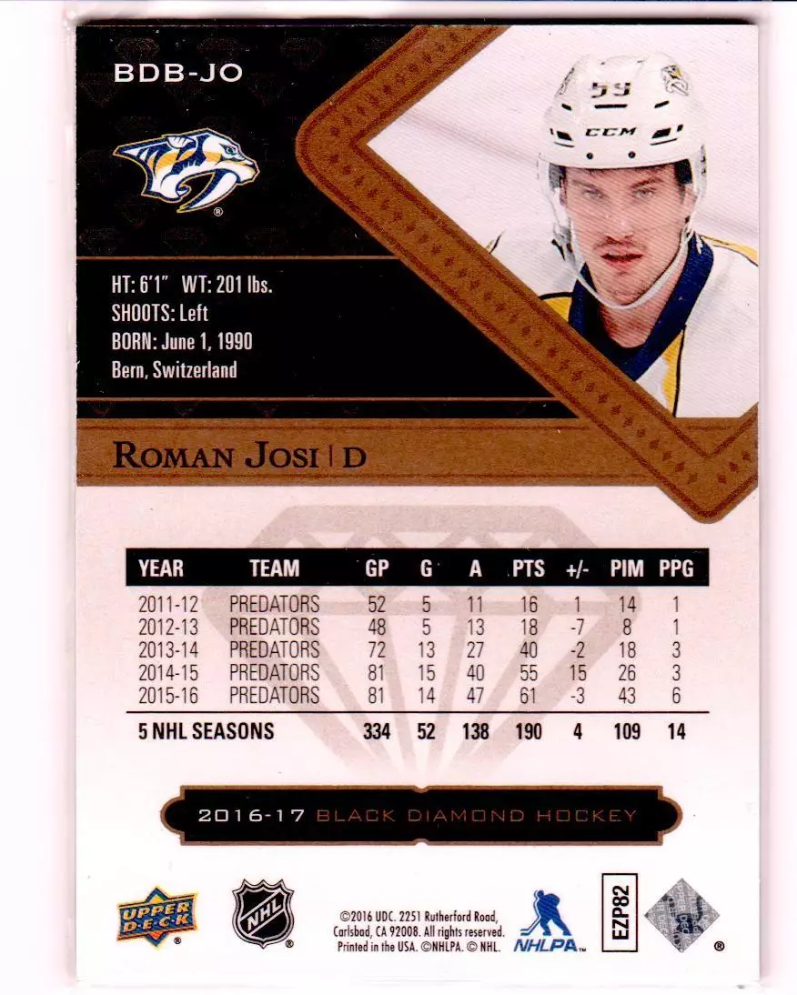 2016-17 Black Diamond #BDBJO Roman Josi 219\249 1