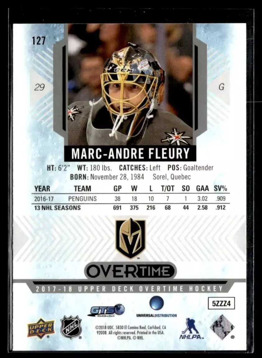 2017-18 Upper Deck Overtime #127 Marc-Andre Fleury 1