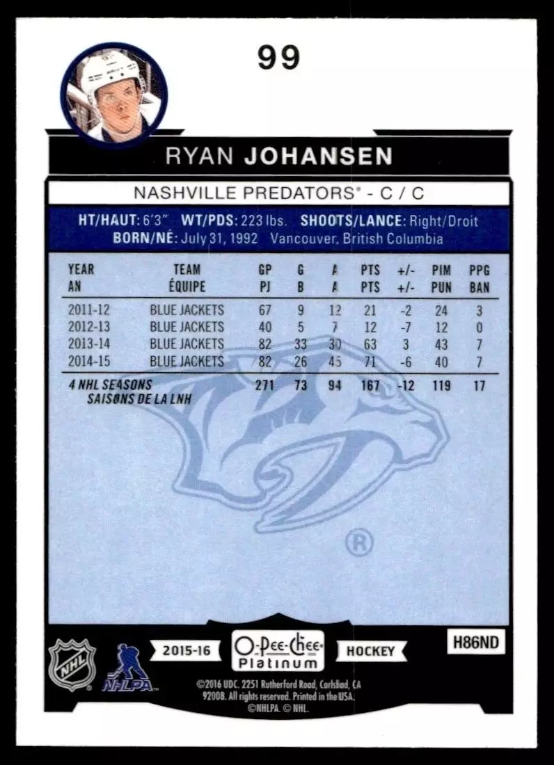 2015-16 O-Pee-Chee Platinum #99 Ryan Johansen 1
