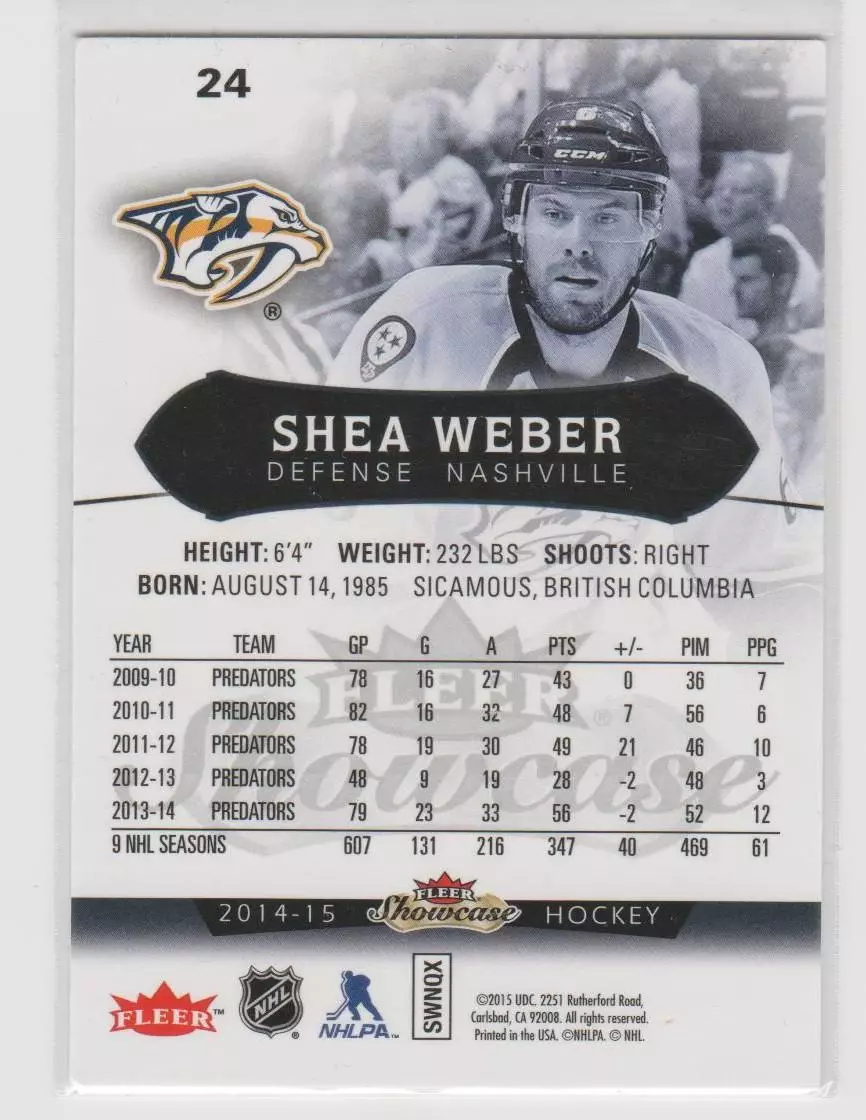 2014-15 Fleer Showcase #24 Shea Weber 1