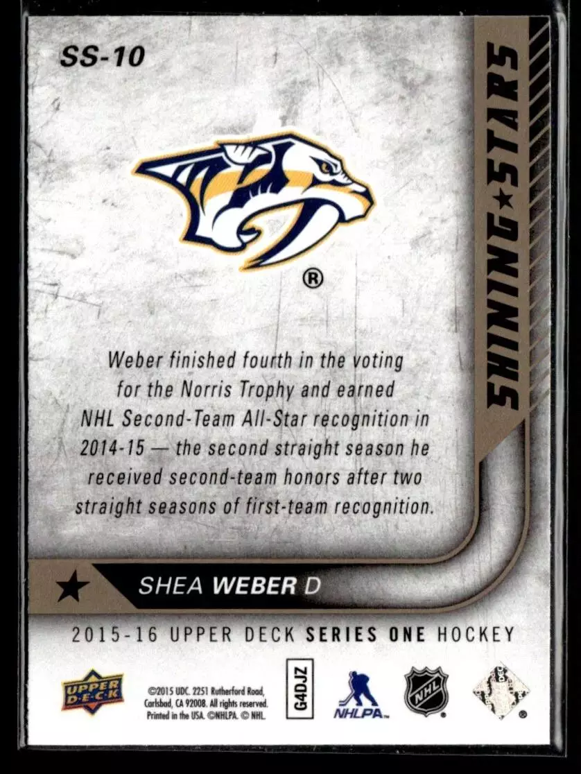 2015-16 Upper Deck Shining Stars #SS10 Shea Weber 1