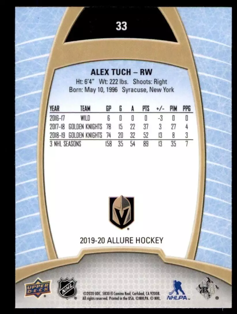 2019-20 Upper Deck Allure #33 Alex Tuch 1