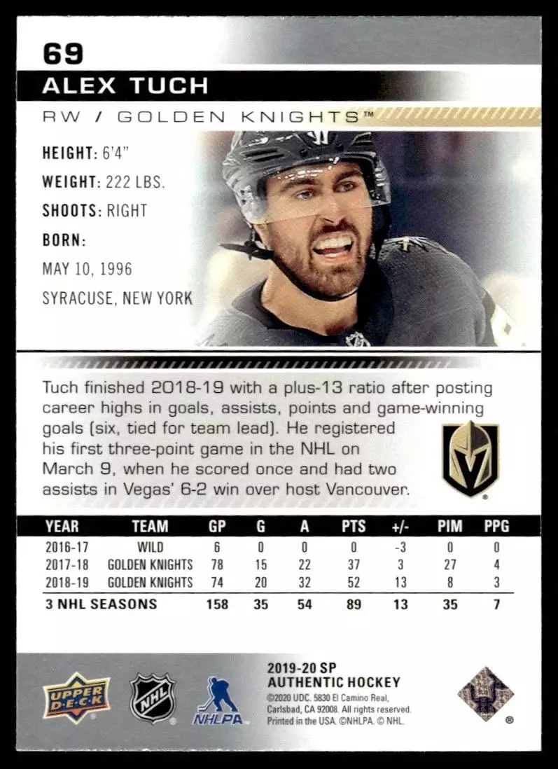 2019-20 SP Authentic #69 Alex Tuch 1