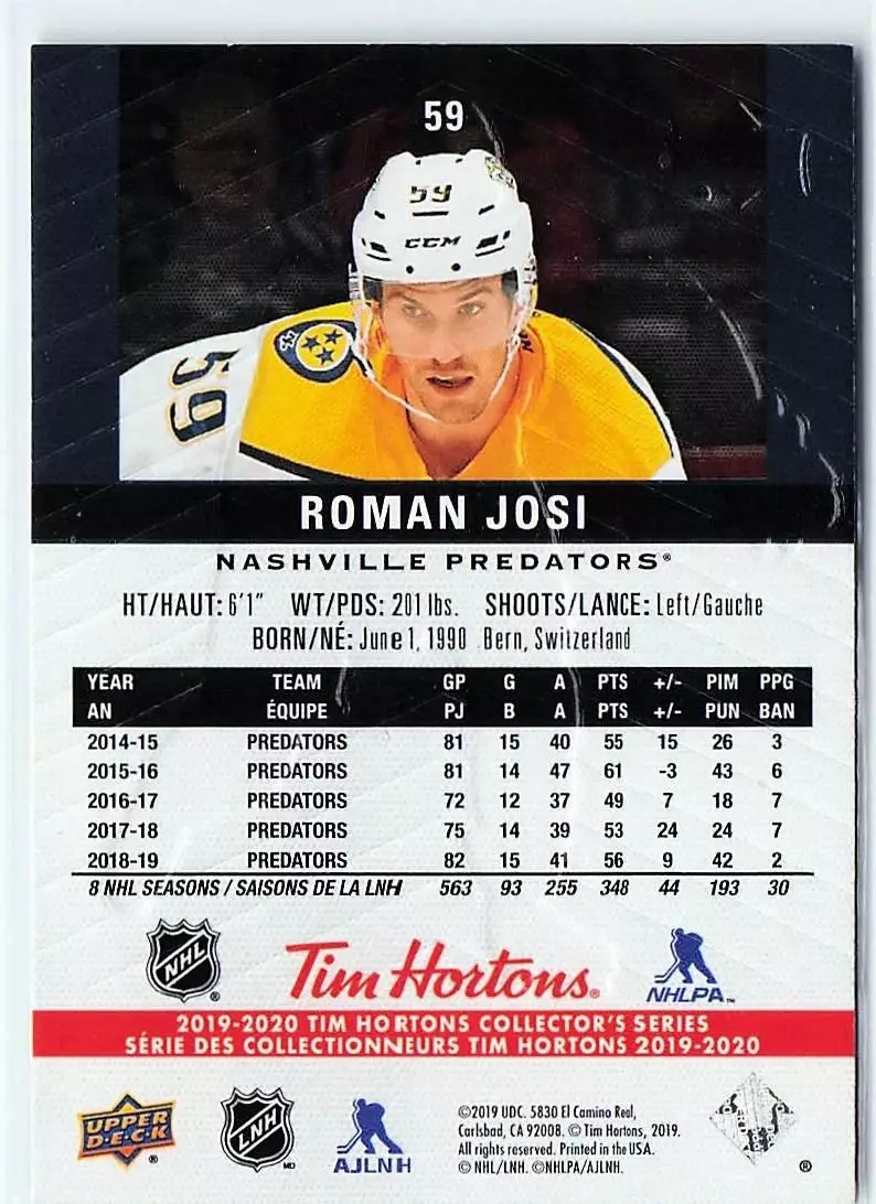 2019-20 Upper Deck Tim Hortons #59 Roman Josi 1