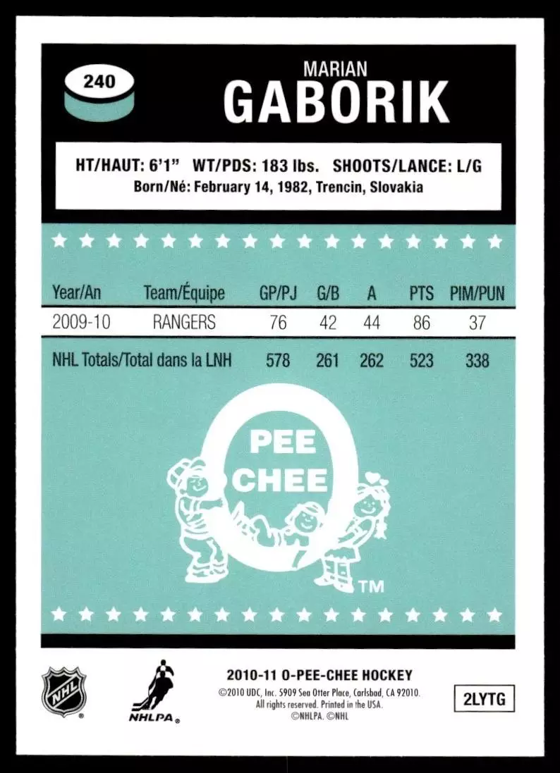 010-11 O-Pee-Chee Retro Rainbow #240 Marian Gaborik 1