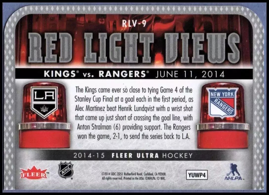 2014-15 Ultra Red Light Views #RLV9 New York Rangers vs./Los Angeles Kings 1