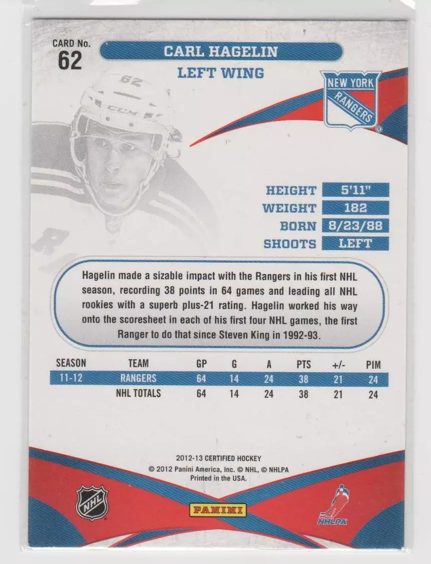 2012-13 Certified #62 Carl Hagelin 1