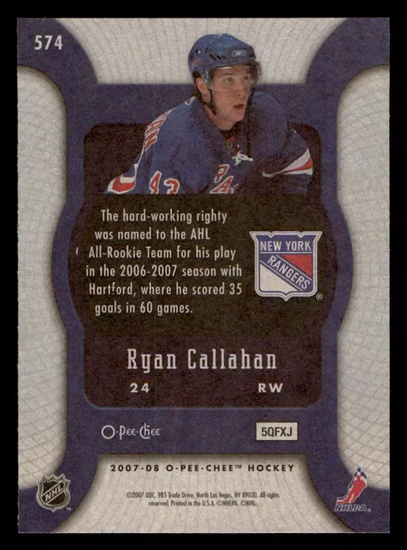 2007-08 O-Pee-Chee #574 Ryan Callahan RC 1