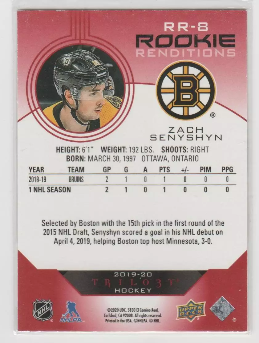 2019-20 Upper Deck Trilogy Rookie Renditions Red #RR8 Zach Senyshyn 390\799 1