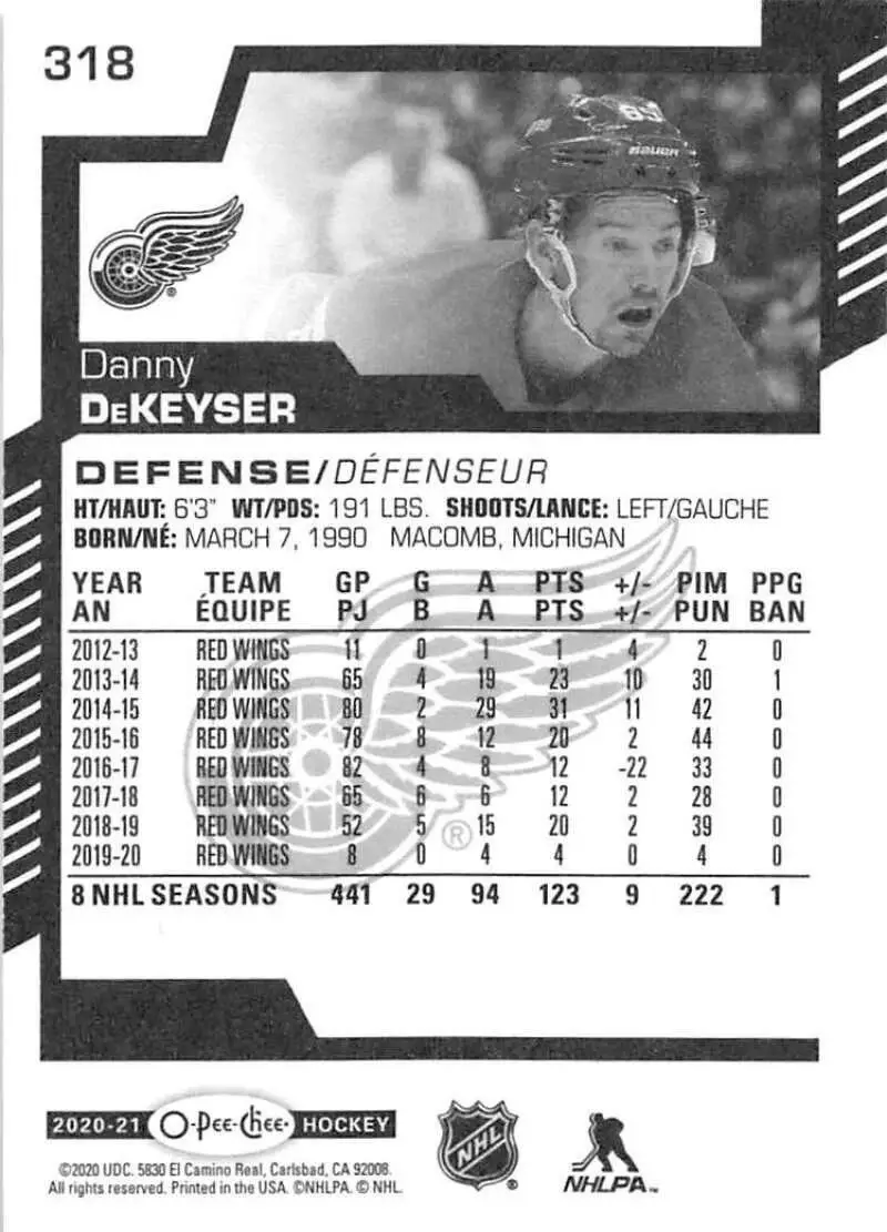 2020-21 O-Pee-Chee #318 Danny DeKeyser 1