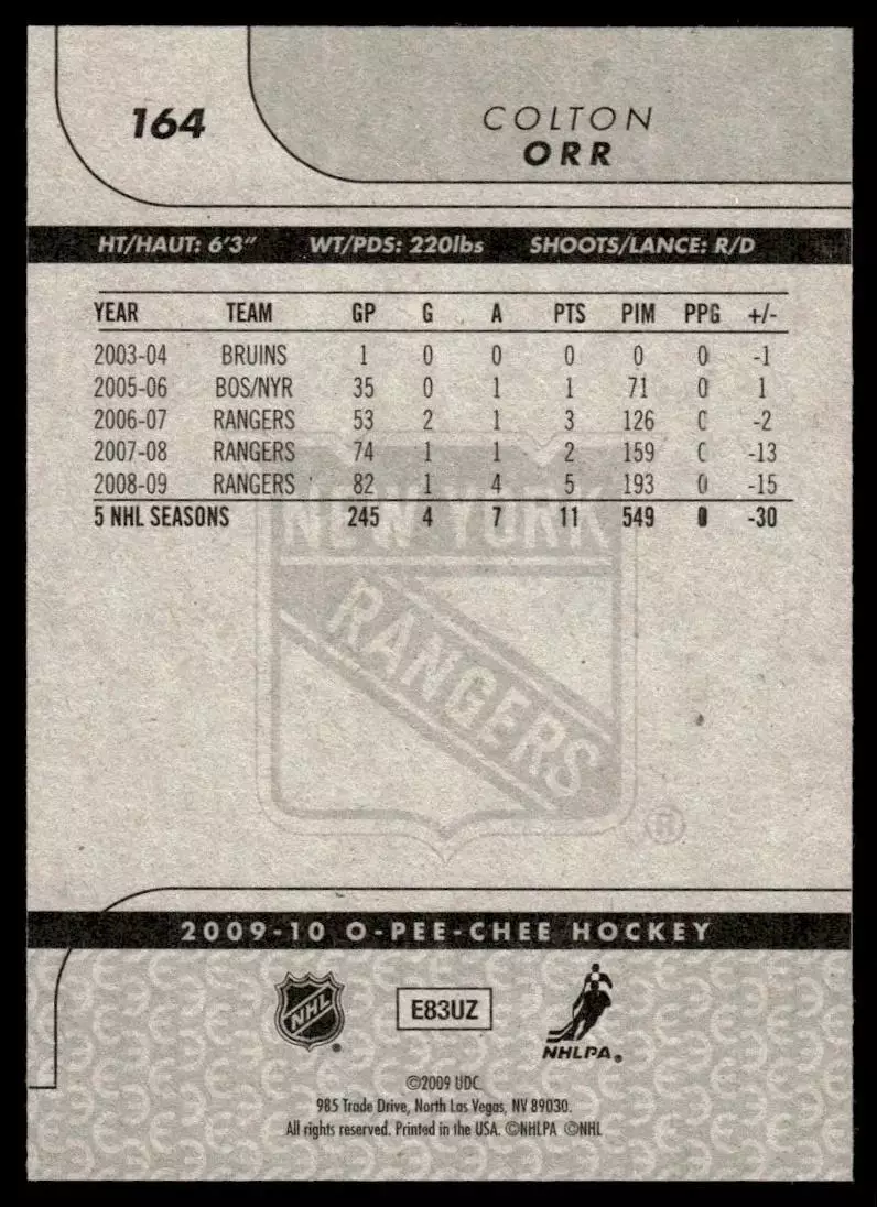 2009-10 O-Pee-Chee #164 Colton Orr\enforcer 1