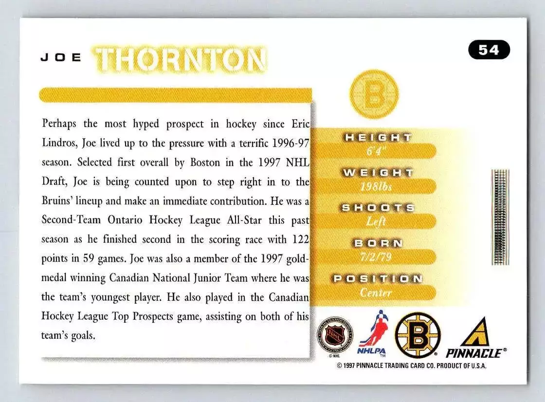 1997-98 Score #54 Joe Thornton 1