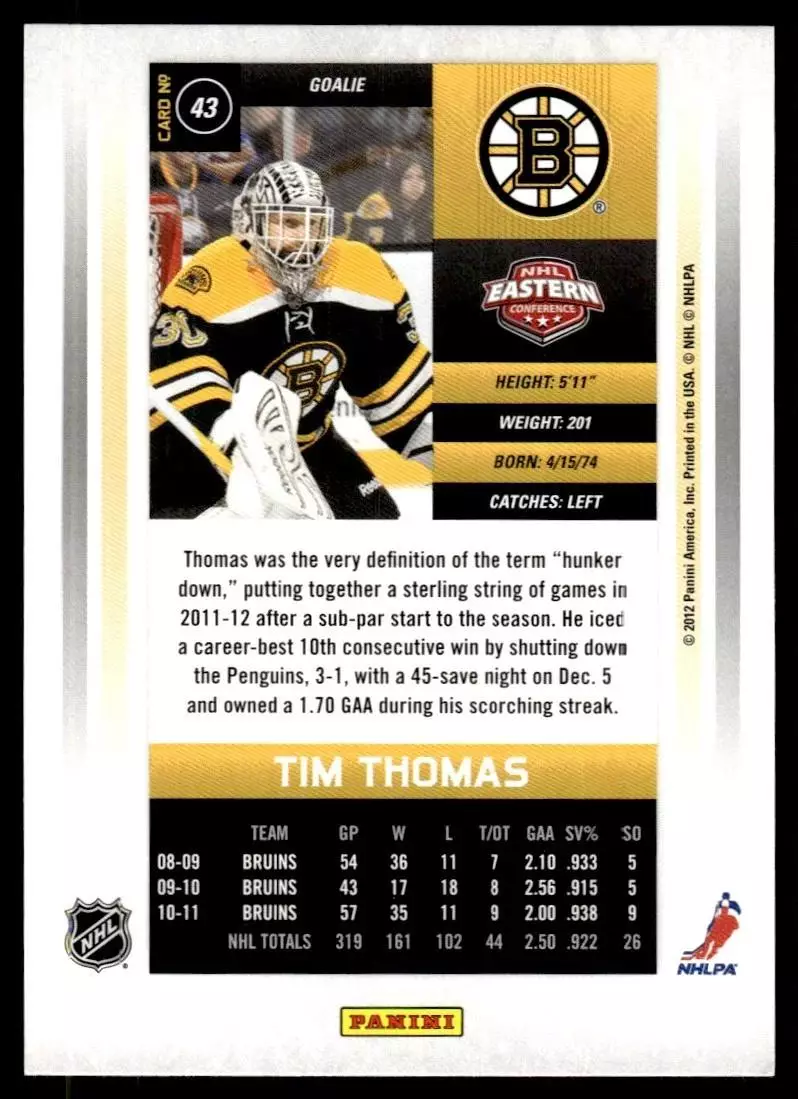 2011-12 Panini Contenders #43 Tim Thomas 1
