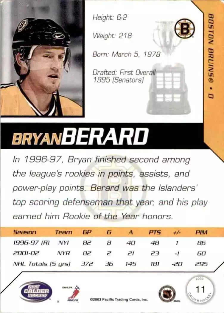 2002-03 Pacific Calder #11 Bryan Berard 1