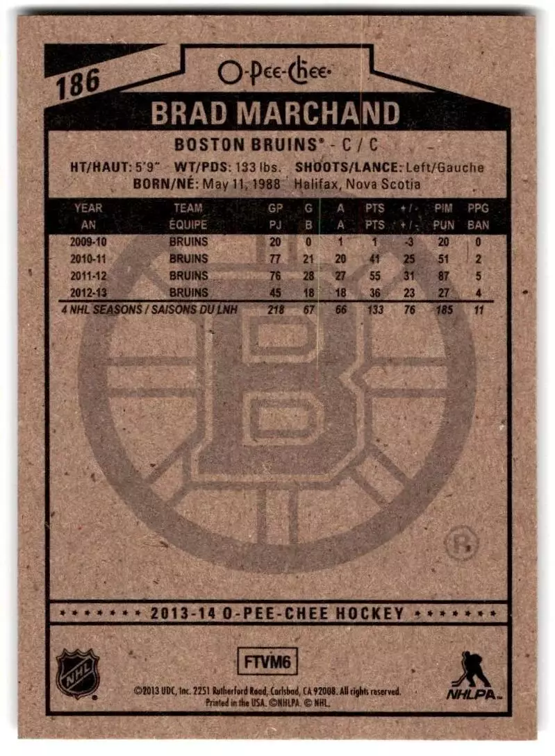 2013-14 O-Pee-Chee #186 Brad Marchand 1