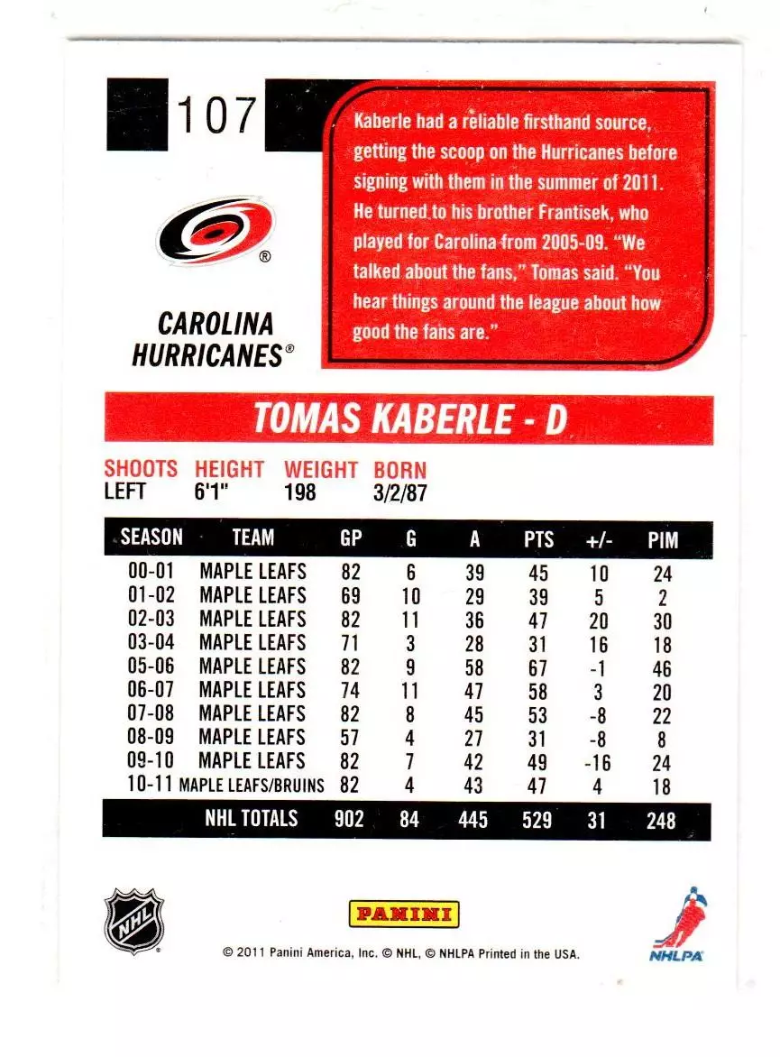 2011-12 Score Gold #107 Tomas Kaberle 1