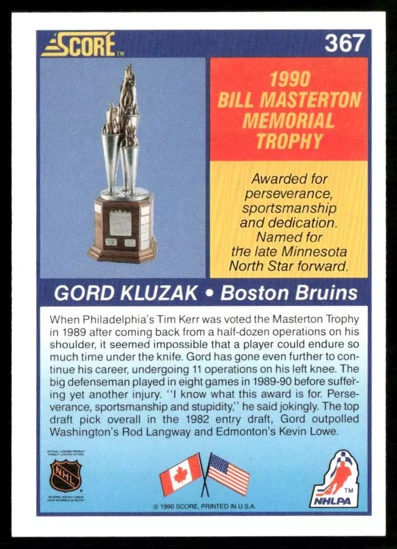 1990-91 Score #367 Gord Kluzak 1