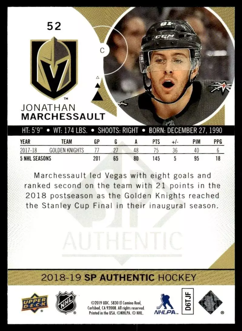 2018-19 SP Authentic #52 Jonathan Marchessault 1