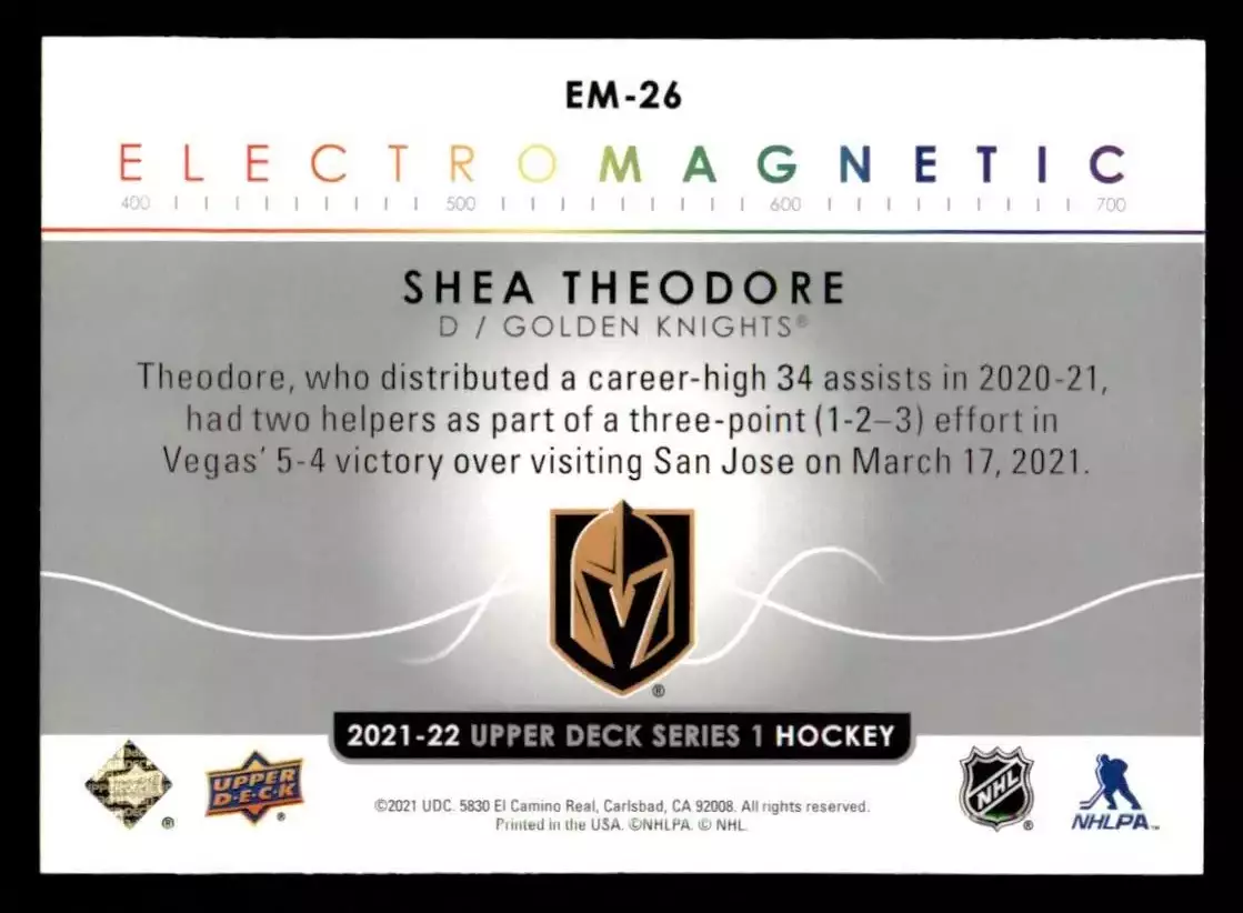 2021-22 Upper Deck Electromagnetic #EM26 Shea Theodore 1