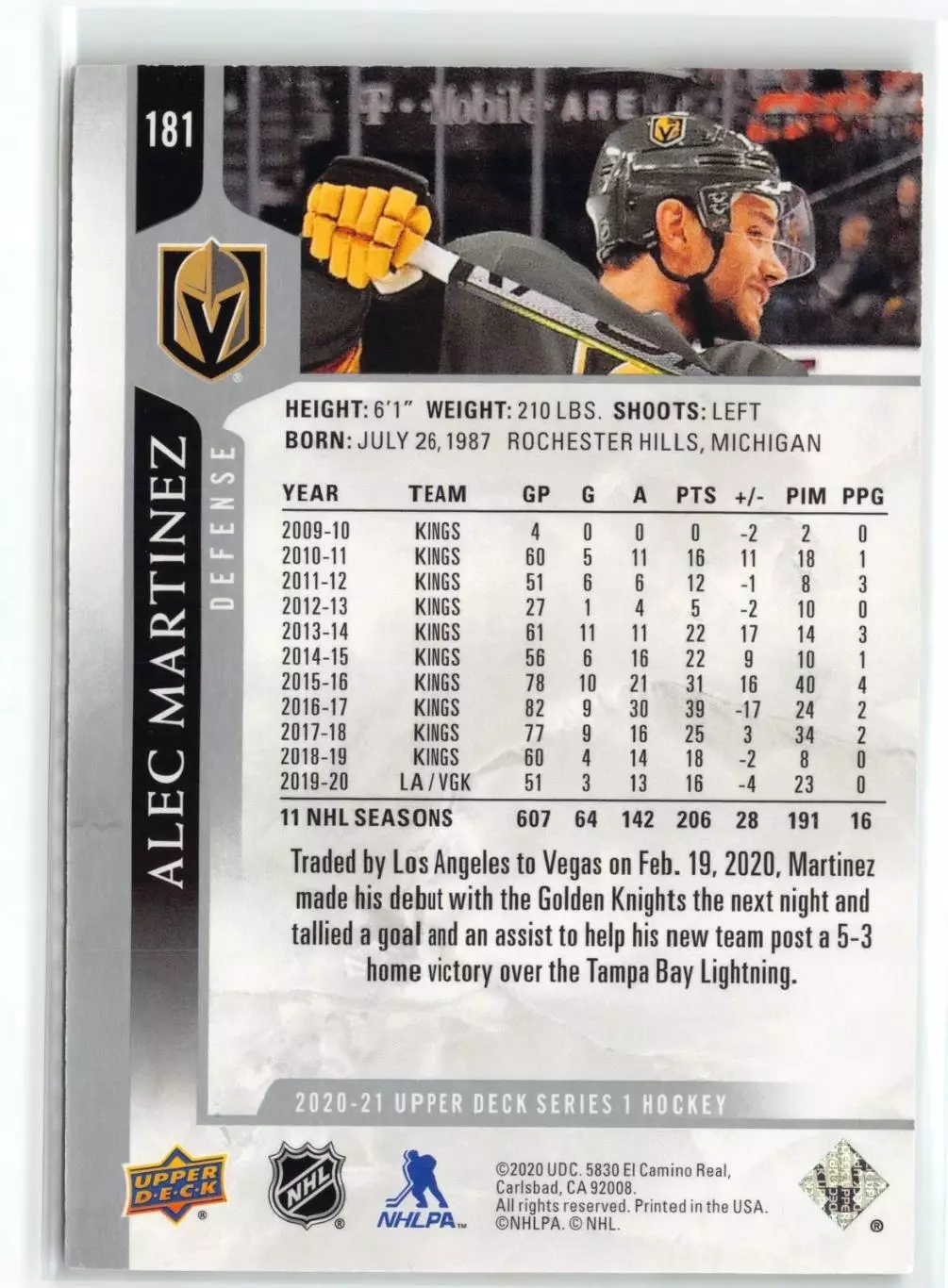 2020-21 Upper Deck #181 Alec Martinez 1