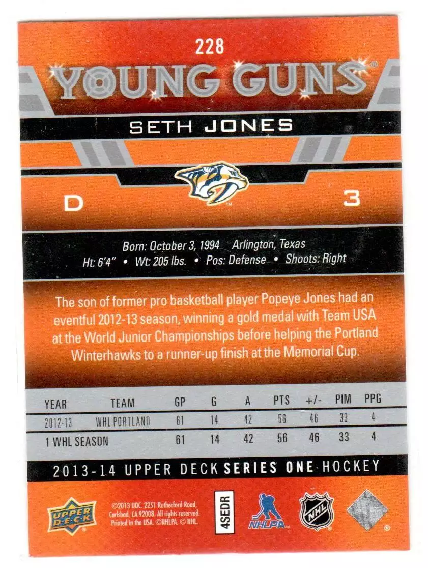 2013-14 Upper Deck #228 Seth Jones YG RC 1