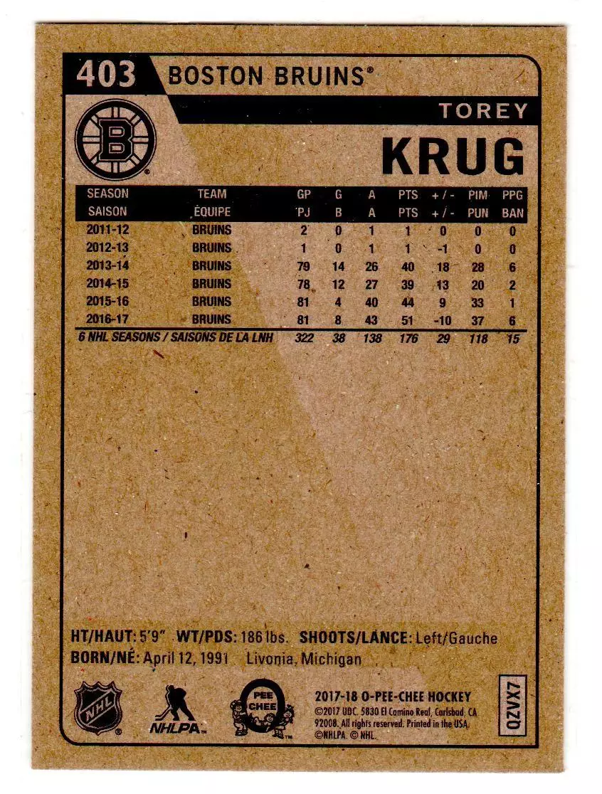 2017-18 O-Pee-Chee Retro #403 Torey Krug 1