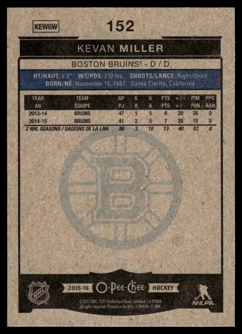 2015-16 O-Pee-Chee #152 Kevan Miller 1