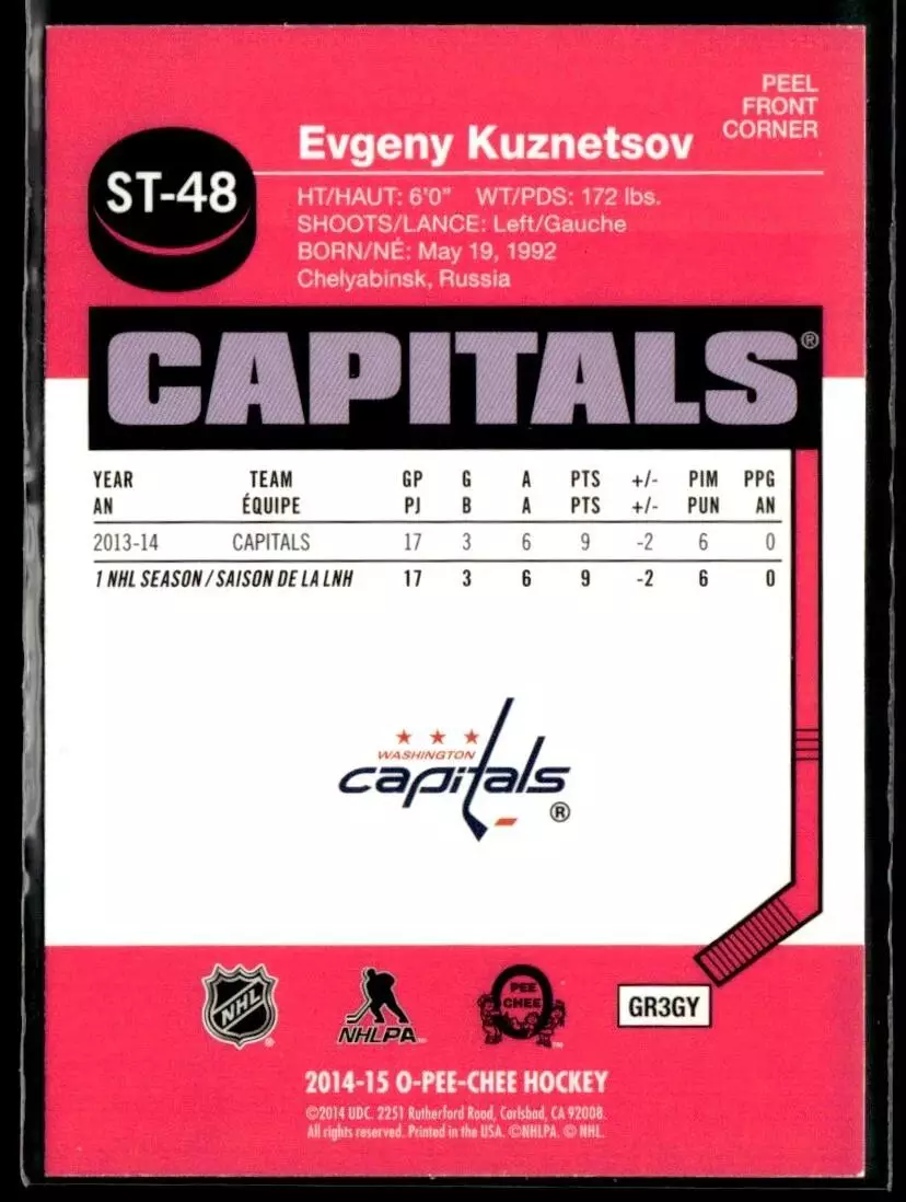2014-15 O-Pee-Chee Stickers #ST48 Evgeny Kuznetsov 1