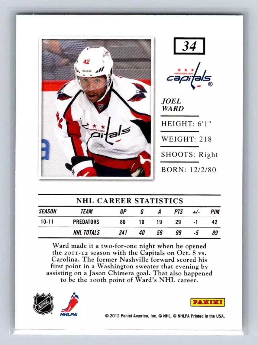 2011-12 Elite #34 Joel Ward 1