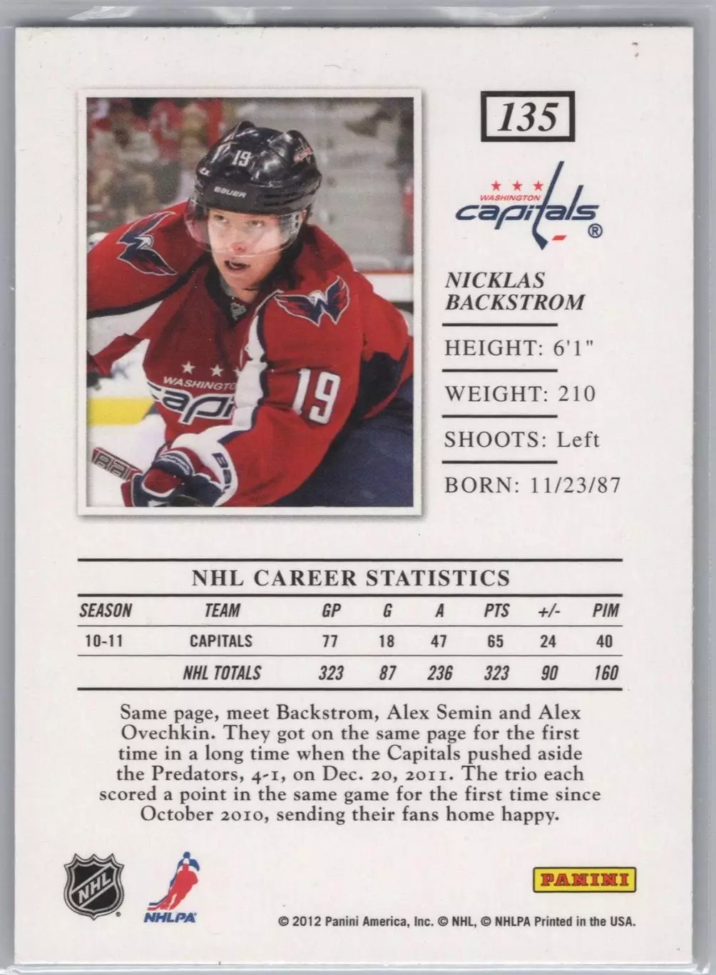 2011-12 Elite #135 Nicklas Backstrom 1
