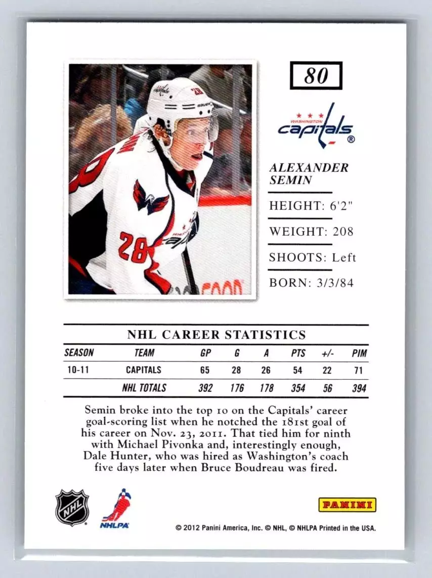 2011-12 Elite #80 Alexander Semin 1