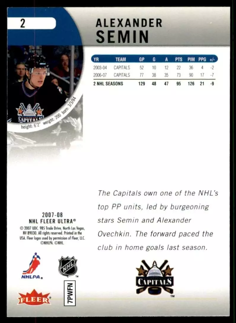 2007-08 Ultra #2 Alexander Semin 1