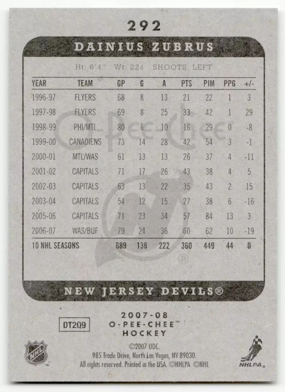 2007-08 O-Pee-Chee #292 Dainius Zubrus 1