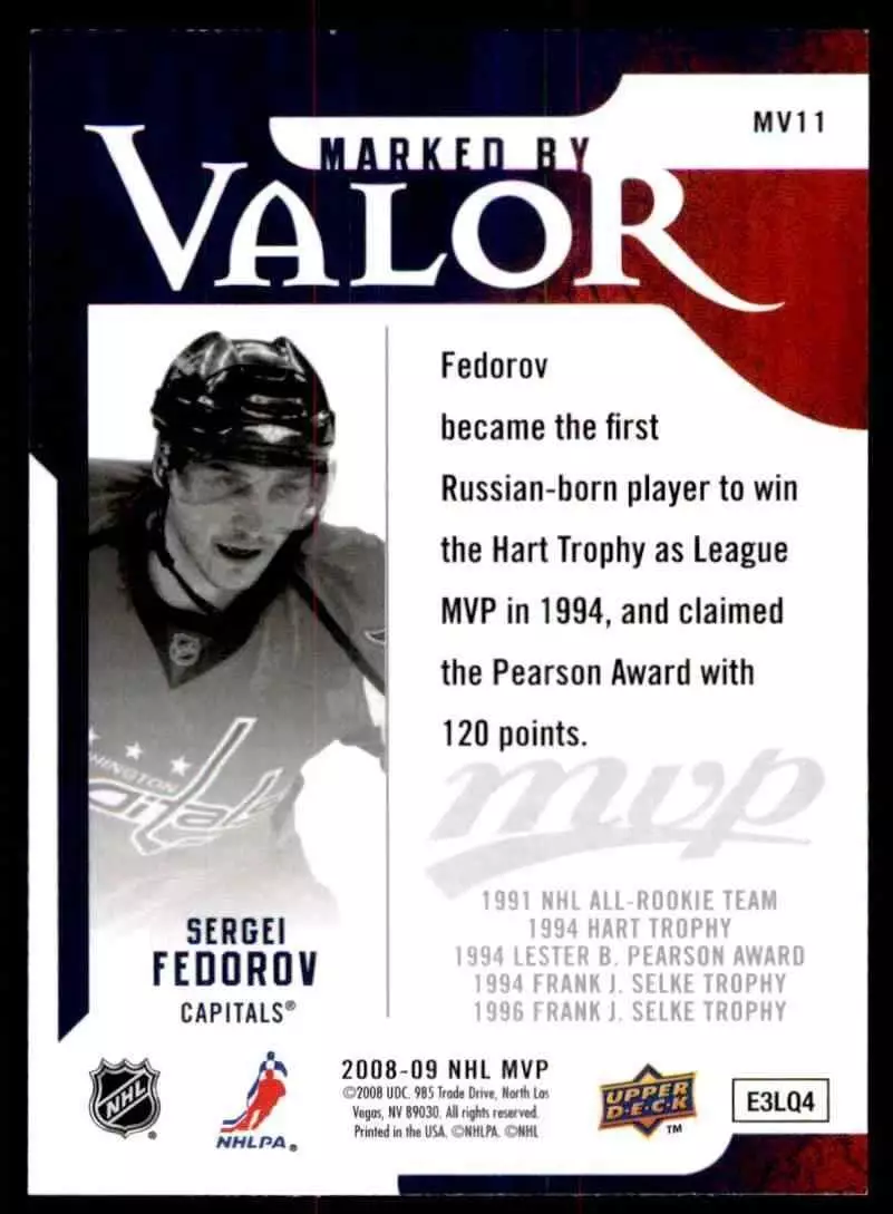 2008-09 Upper Deck MVP Marked by Valor #MV11 Sergei Fedorov 1