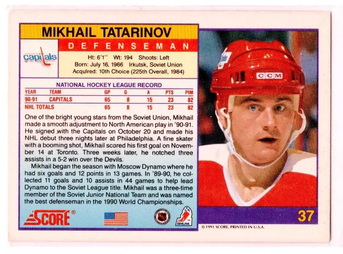 1991-92 Score American #37 Mikhail Tatarinov 1
