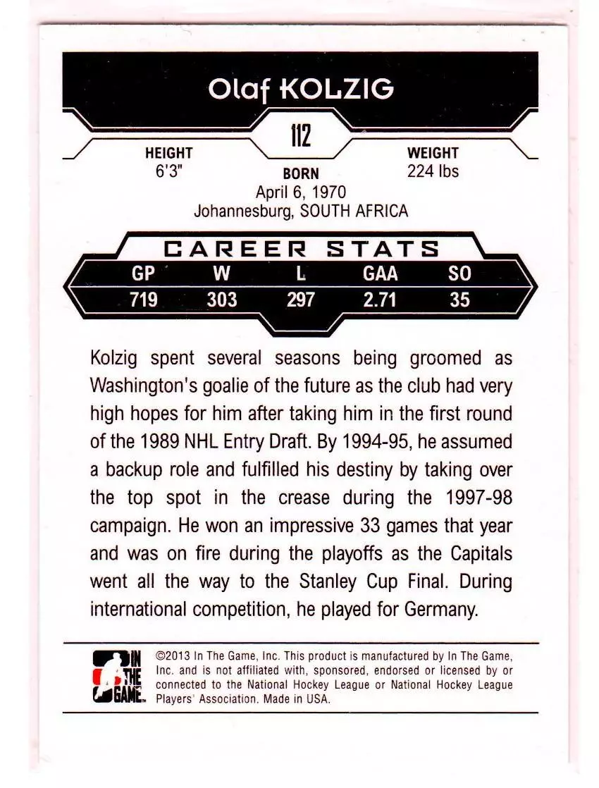 2013-14 ITG Decades 1990s #112 Olaf Kolzig 1